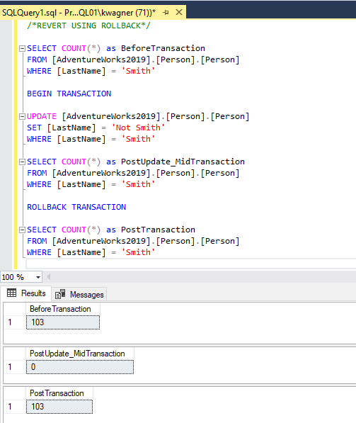 Tuning Update Statements using Explicit Transactions. This is BEGIN TRANSACTION and ROLLBACK or COMMIT TRANSACTION.