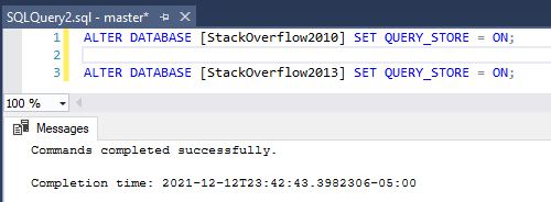 Enable Query Store with T-SQL