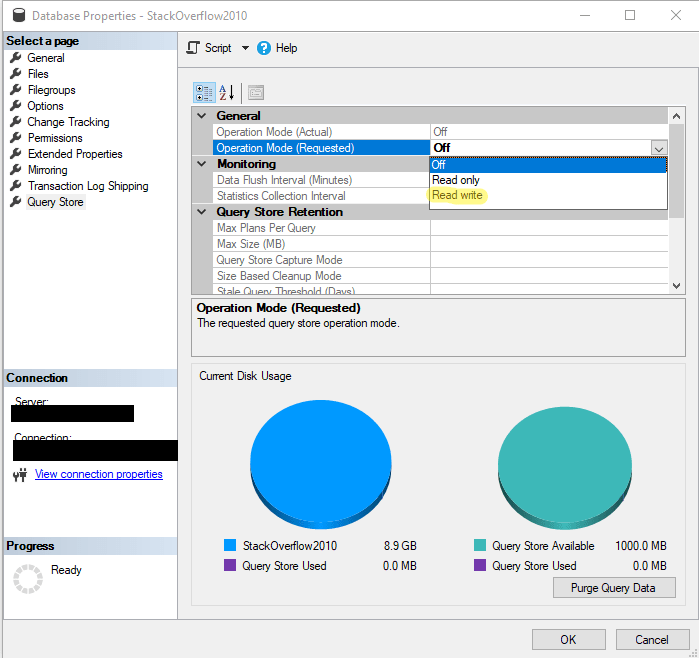 Enabling Query Store with SSMS Graphical interface. 