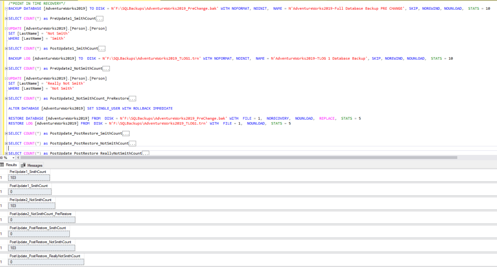 Tuning Update Statements with using Point in time recovery with full and log backups for tuning